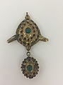 Pendant or Head Ornament, Gold, rubies, green beryl, silver